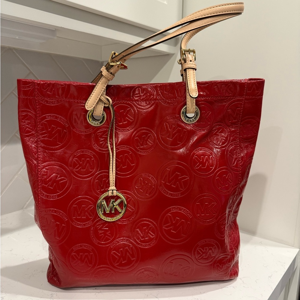 Michael Kors Red Patent Leather Tote Bag
